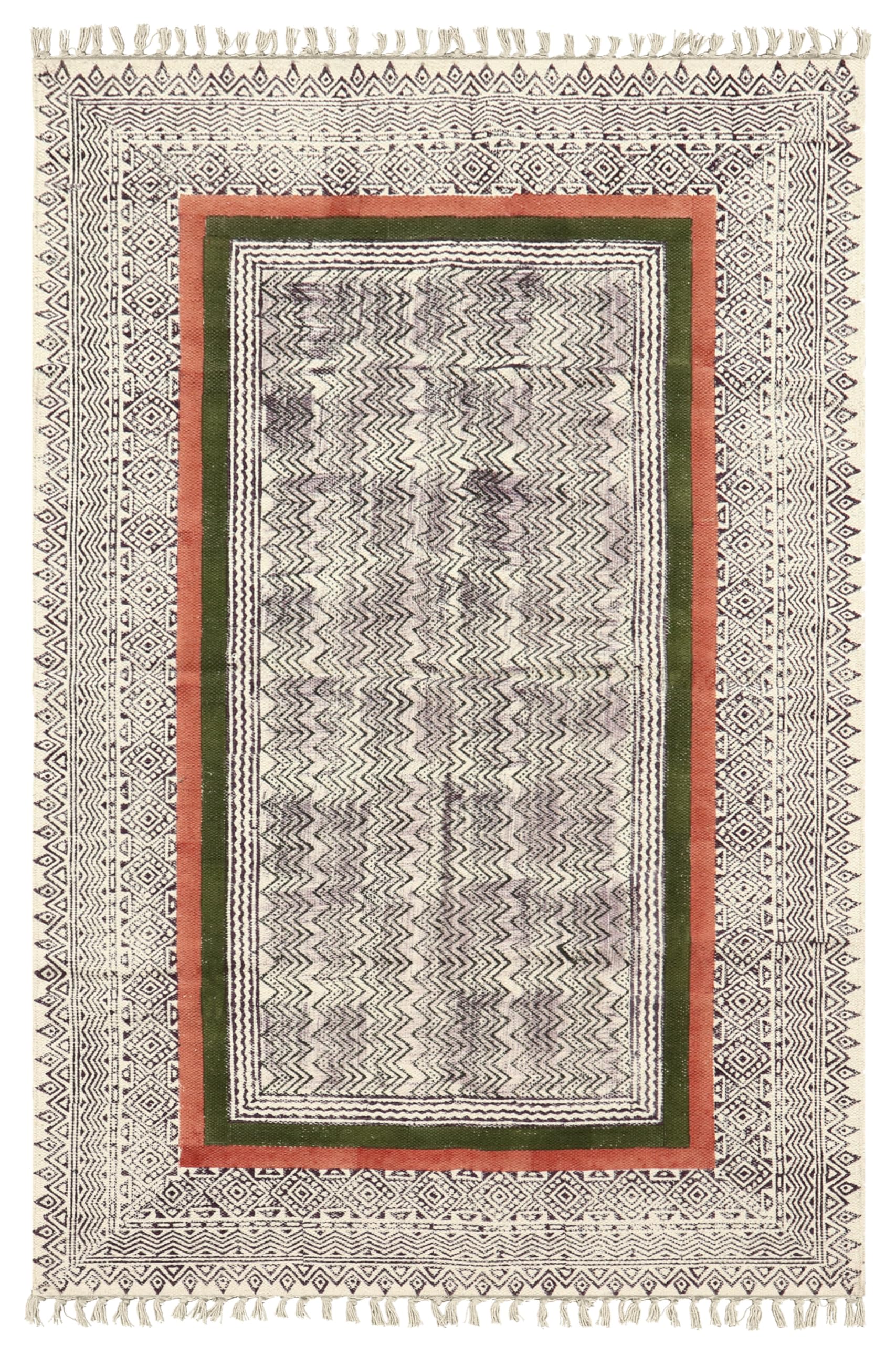 Tapis runner en coton géométrique vert dhurrie intérieur et extérieur