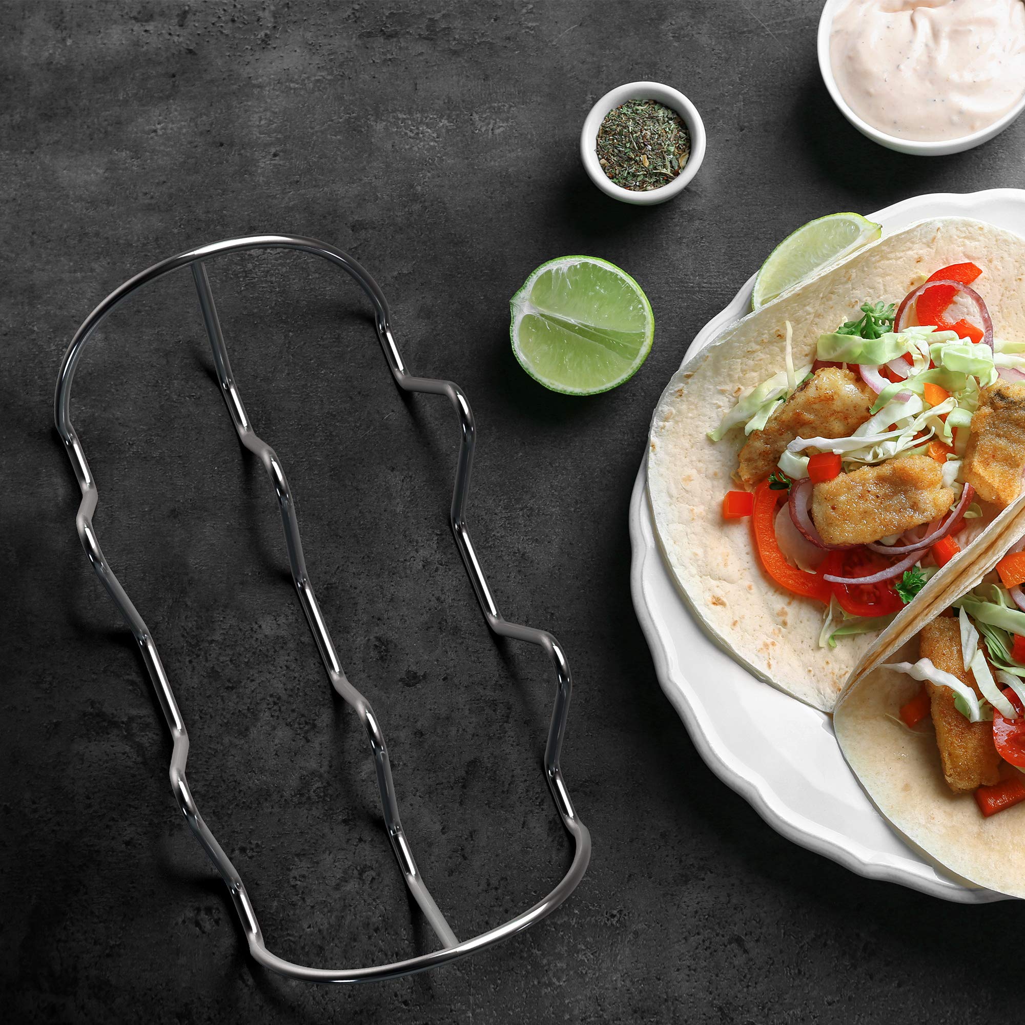 NA Porte-Tacos, Support à Tacos, Taco Holders, Acier Inoxydable Forme Vague Porte-Tacos, Plateau De Service à Tacos, Jusqu'à 4 Ou 5 Tacos Pour Restaurant, Pique-Nique, Placer Crêpes Mexicaines