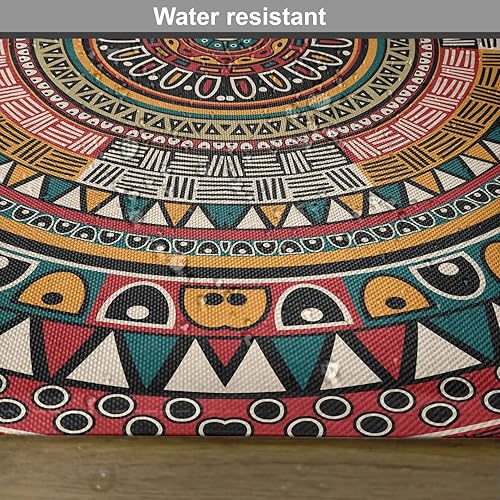 Miniatura 6 de Ambesonne Juego de 4 manteles individuales tribales, tribu folclórica, diseño redondo de arte azteca, manteles individuales de tela lavable para