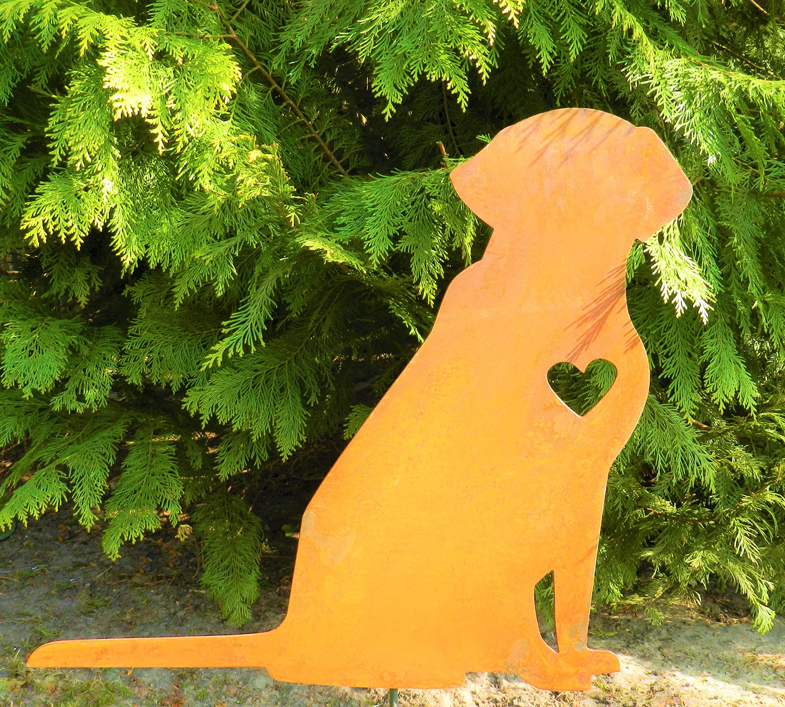 D&L Lasertec Edelrost Gartenstecker Labrador Rost, Edelrost, Ostern, Frühling, Hund, Herz, Muttertag, Gartendekoration, mit Stab