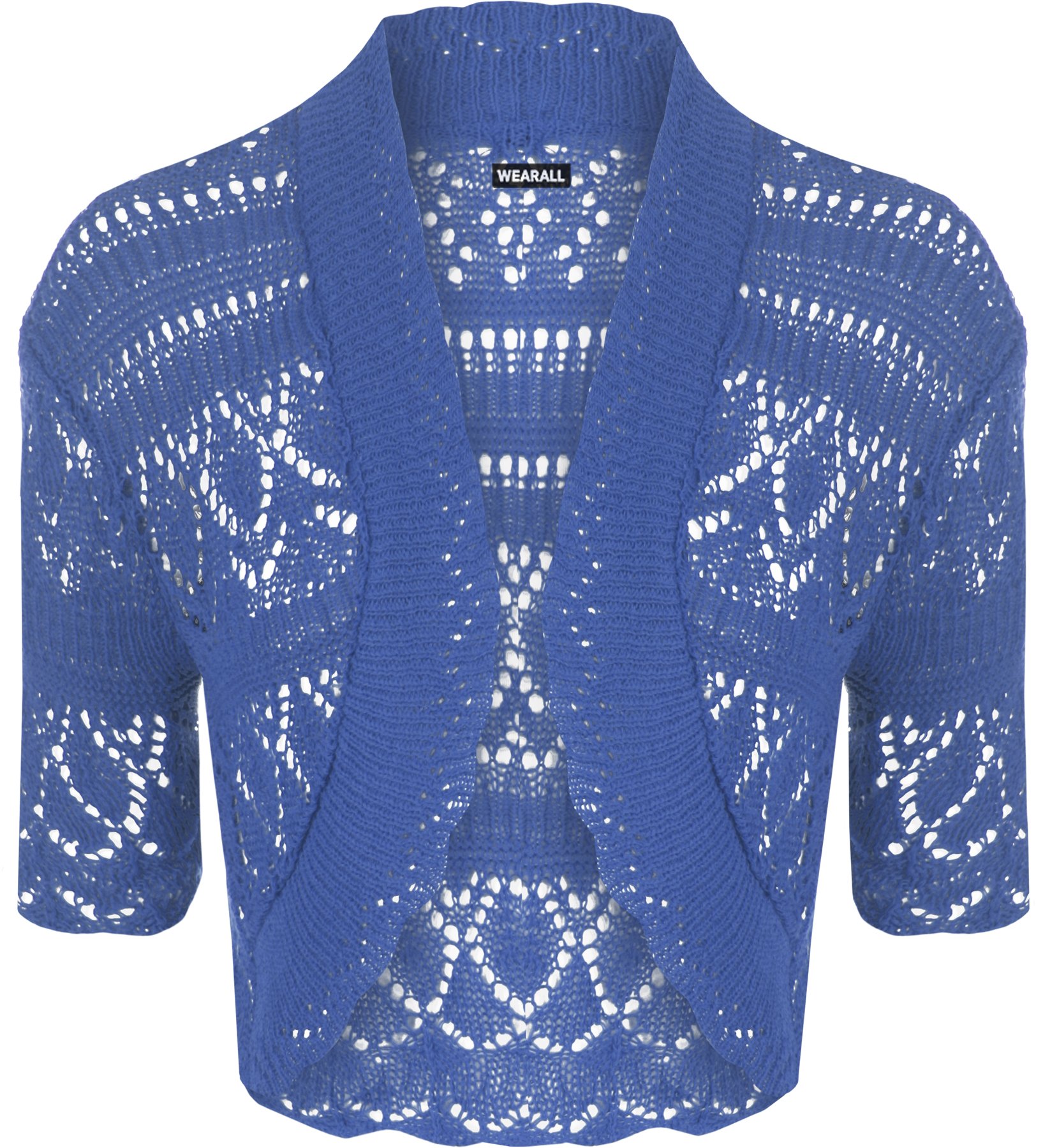 WearAll Ladies Crochet Shrug Knitted Bolero Top Women Cardigan - Royal Blue - 12/14