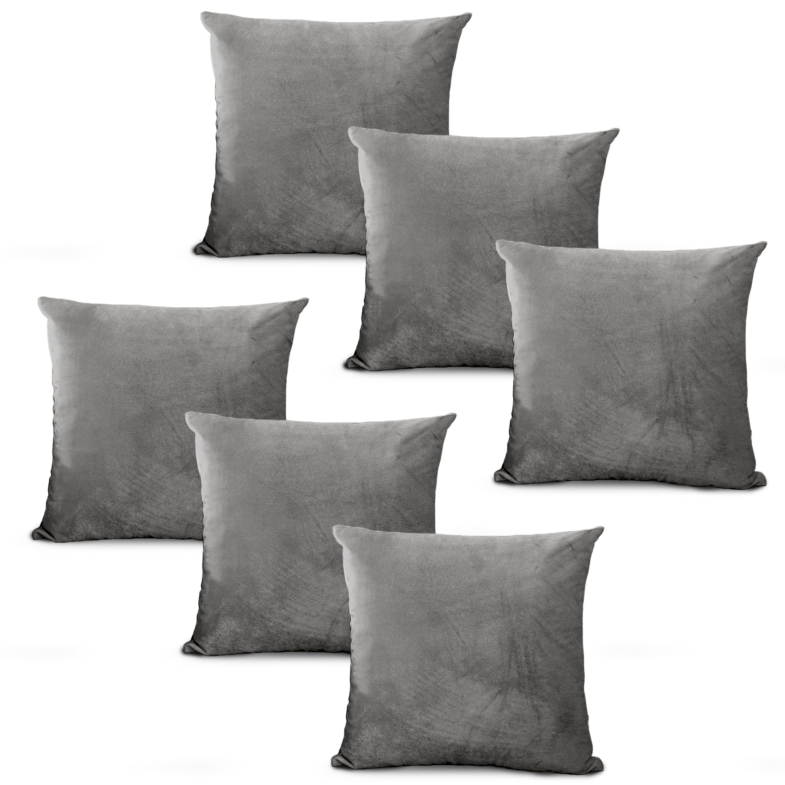 Hafaa Velvet Cushions with Covers Included Sets 12 (6 Grey Cushion Covers, 6 Cushion Inserts 45cm x 45cm) Luxury Decorative Fluffy Square Throw Pillow Case Sofa Cushion with Invisible Zipper โ image 1