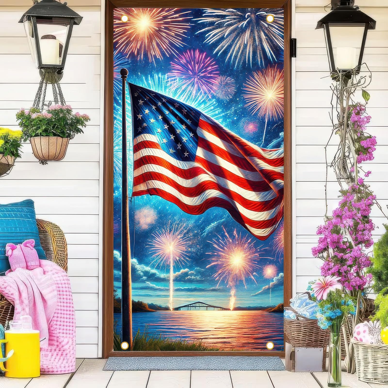 BlissYard Independence Day Door Cover 4th of July Memorial Day Party Supplies Decorations Banner 71 x 35 Inch Veterans Day Themed Patriotic Soldier