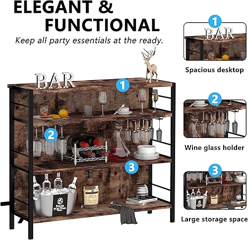 Miniatura 3 de PAKASEPT Mesa de bar para el hogar unidad de gabinete de barra de licor industrial con estantes de almacenamiento y reposapiés mini barras