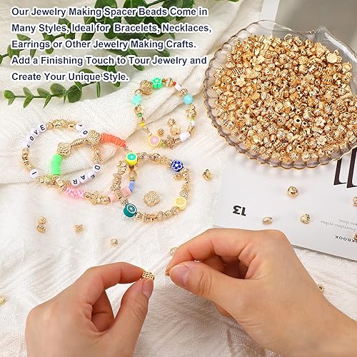 Miniatura 5 de UPINS 300 cuentas espaciadoras doradas para joyas, pulseras, collares, manualidades, cuentas de aleación de metal, cuentas espaciadoras sueltas con