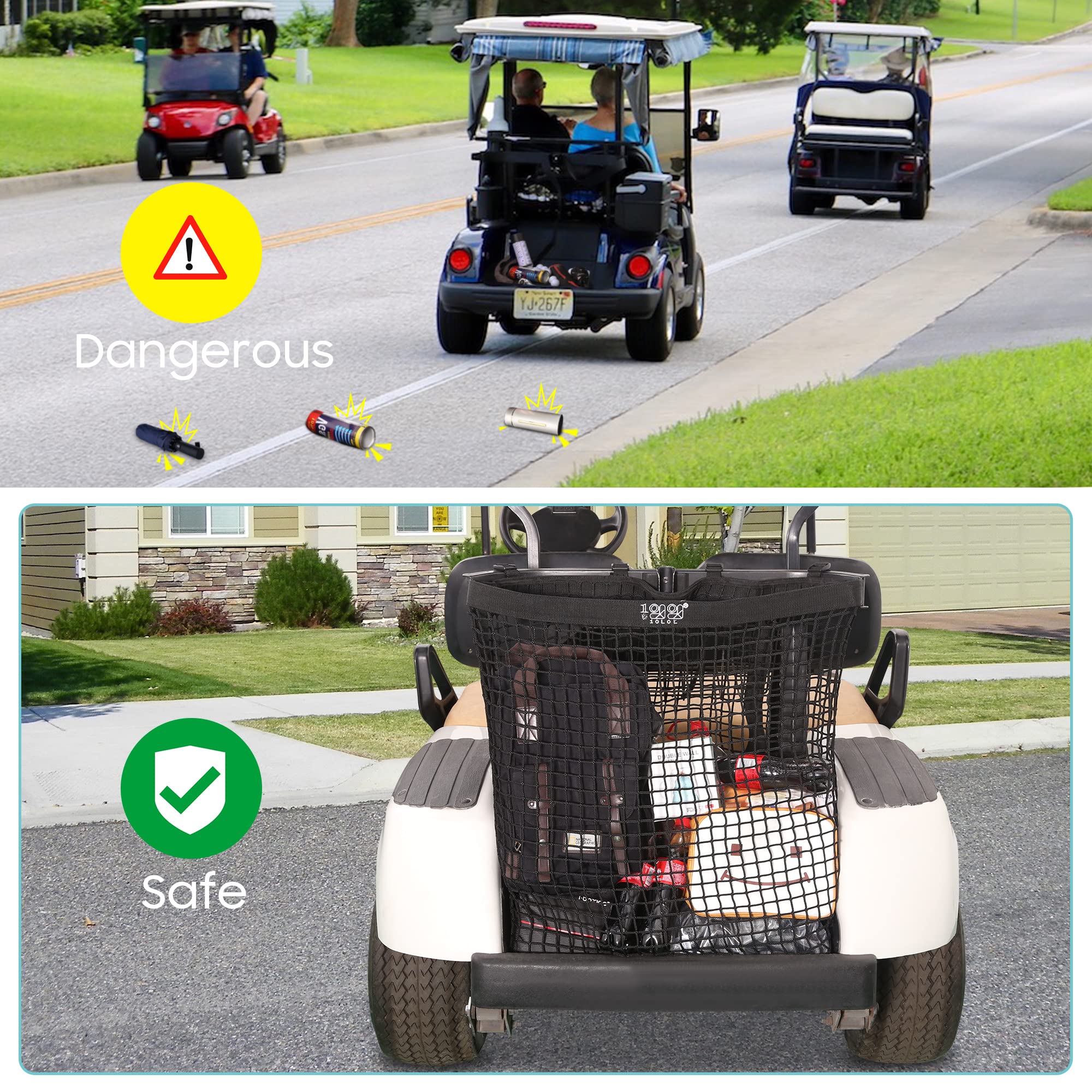 10L0L 2 Passagier-Golfwagen-Gepäcknetz für Yamaha, Club-Auto, EZGO, große Aufbewahrungstasche, einfache Golfwagen-Einkaufstasche