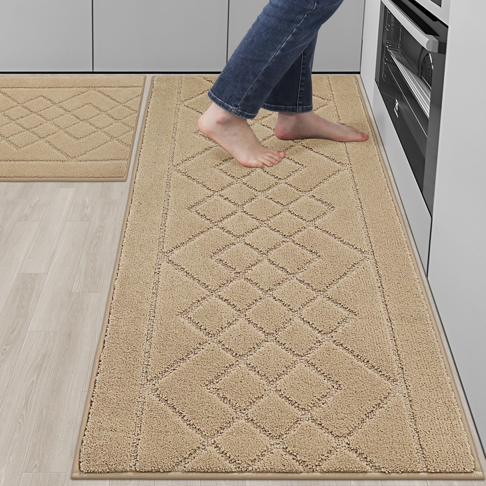 Photo 1 of BEQHAUSE Kitchen Mats for Floor 2PCS, Kitchen Rugs Non-Slip Washable, Kitchen Runner Rug Absorbent and Stain Resistant, Floor Mat for Kitchen, Laundry & Sink, 24"x36"+24"x60", Beige