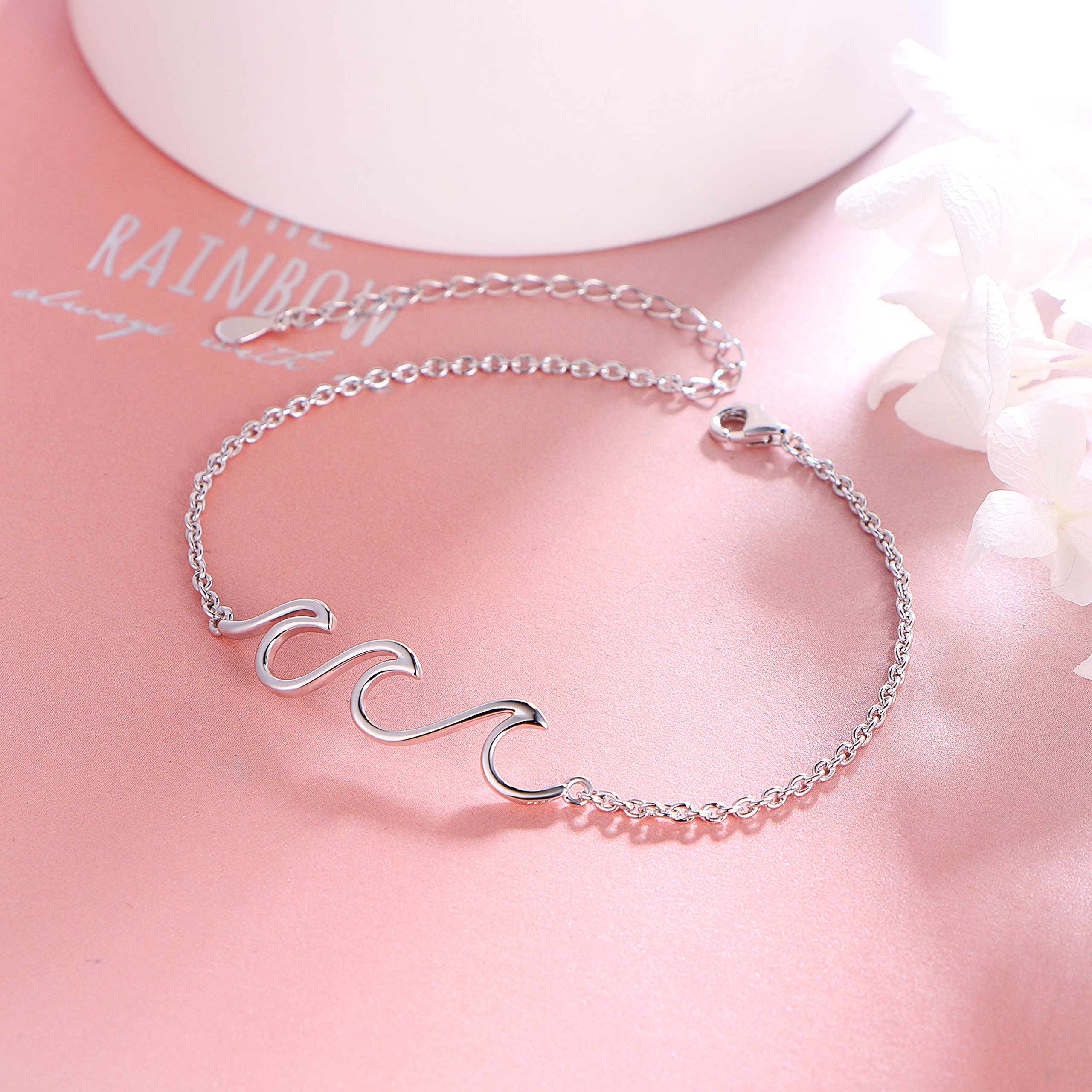 Tobillera ondulada para mujer, plata de ley 925, ajustable, con diseño de estrella de mar, mar, mar, mar, pulsera de tobillo