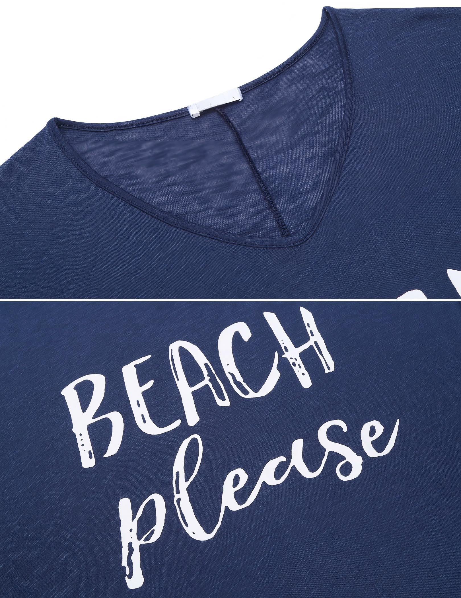 Ekouaer Damen Strandkleid Bikini Cover Up Sommer Strandponcho Bademode V-Ausschnitt Strand Lose Vertuschen Shirt mit Drucken S-XXL