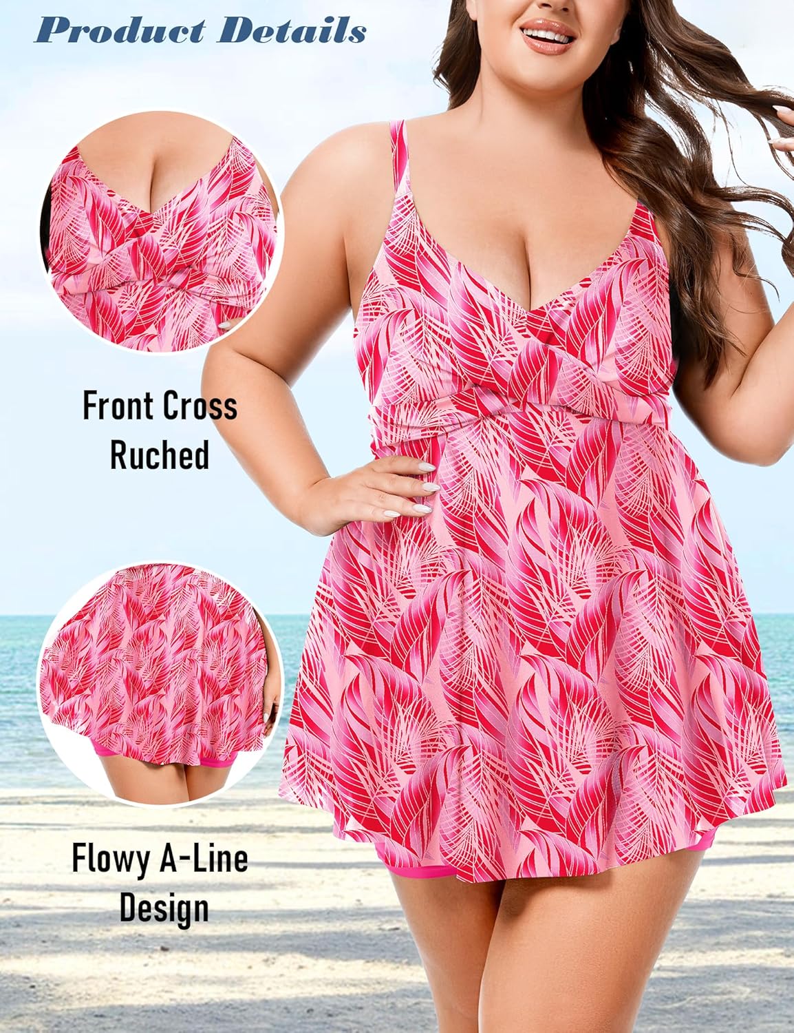 FOREYOND Plus Size Swimsuits for Women 2 Piece Flowy Tankini Bathing Swim Suits Swim Tank Tops with Boy Shorts Swimwear - Image 3