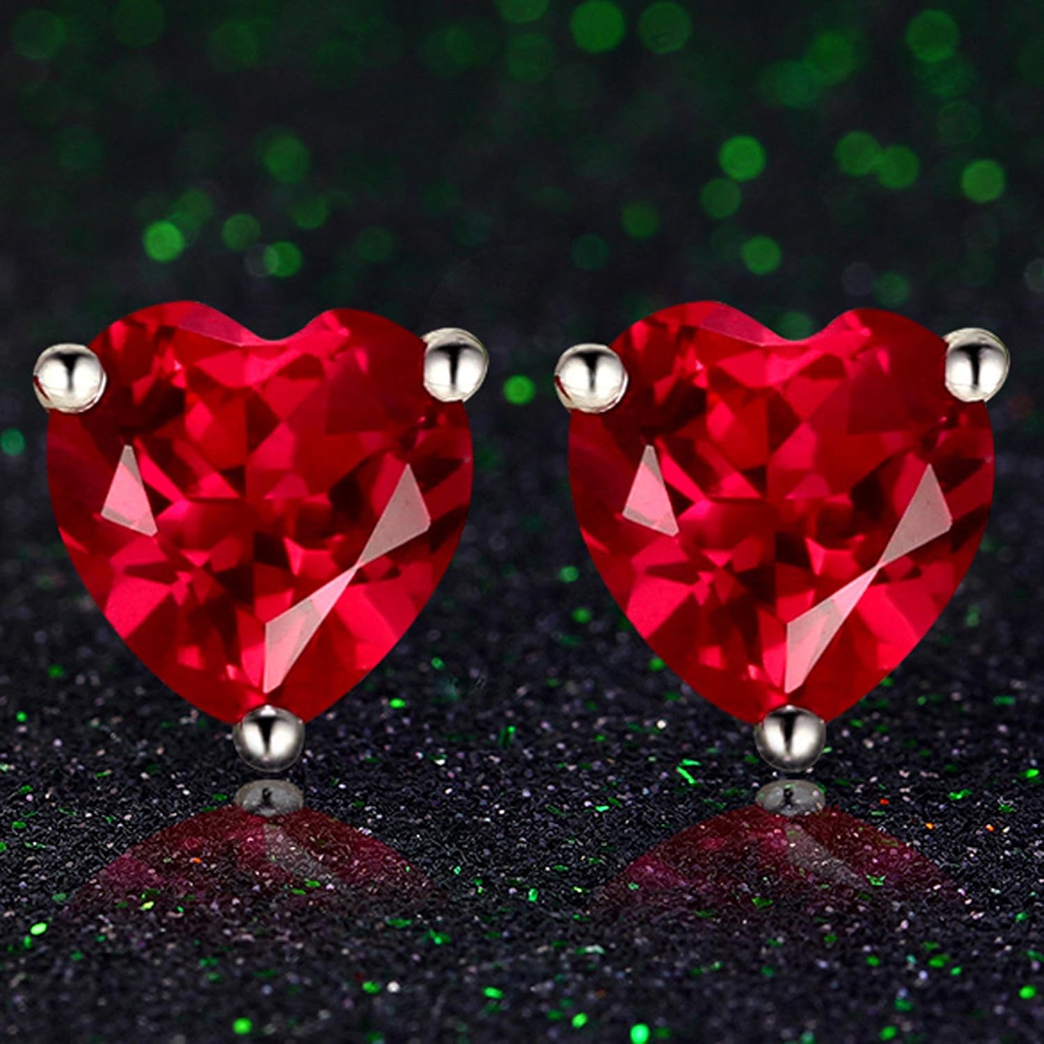 Navachi 925 Sterling Silver 18k White Gold Plated 3.0ct Heart Ruby Sapphire Emarald Stud Earrings