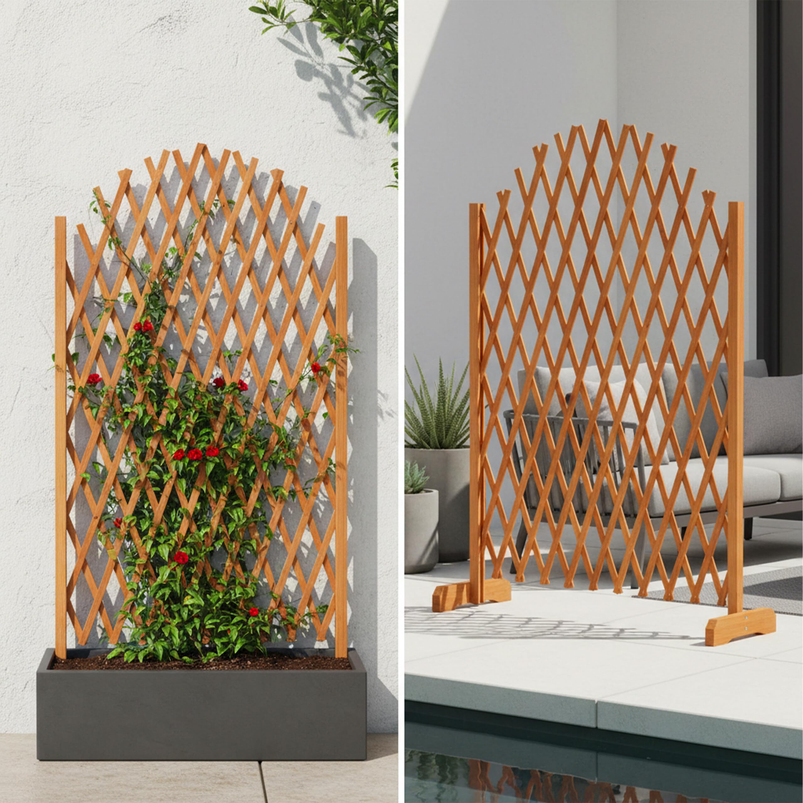 Relaxdays Enrejado de Madera, Extensible, 200 cm, para Plantas trepadoras, de pie, jardín, balcón, terraza, Color Naranja