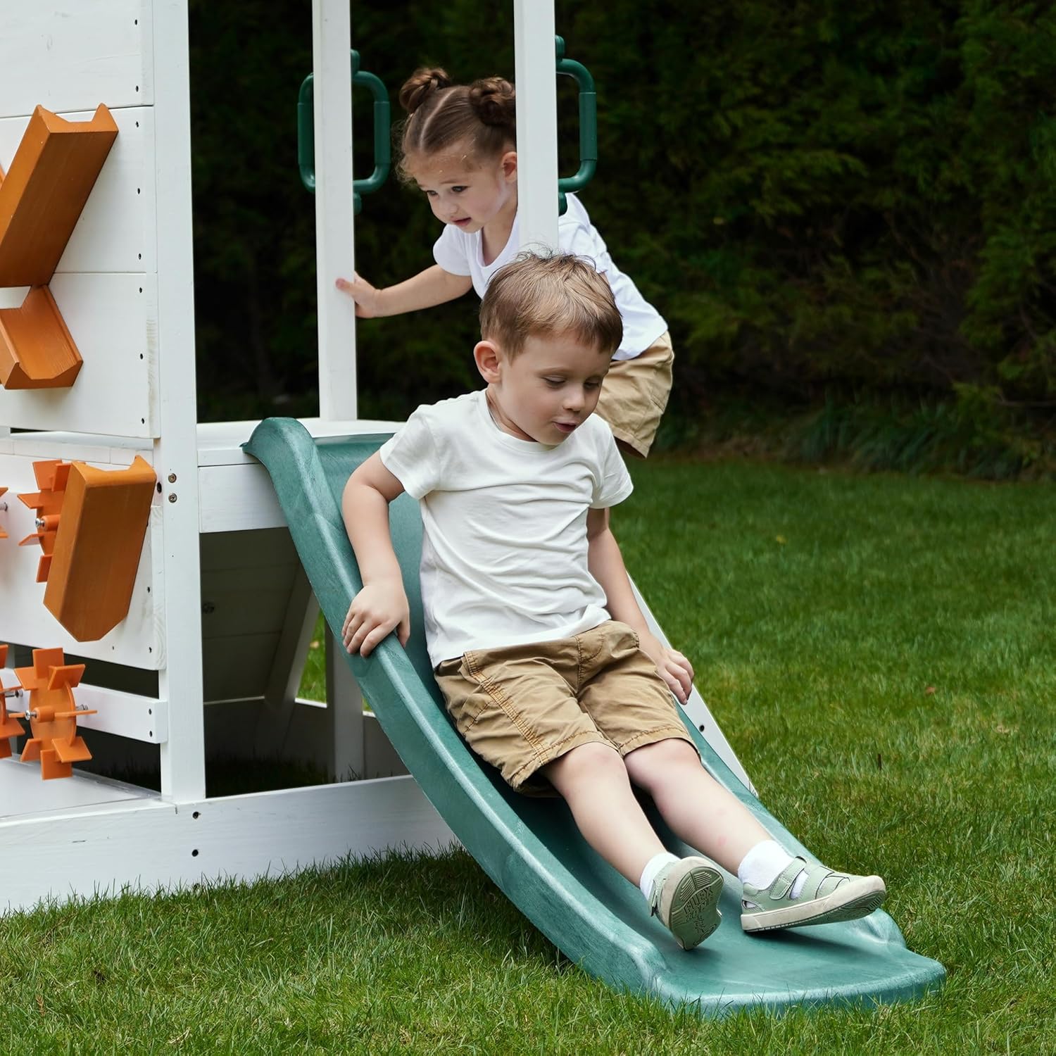 Avenlur Aloe Play Station – Outdoor Toddler Playground with Slide, Rock Climber, Water Mill & Captain’s Deck – Interactive Backyard Playset for Kids
