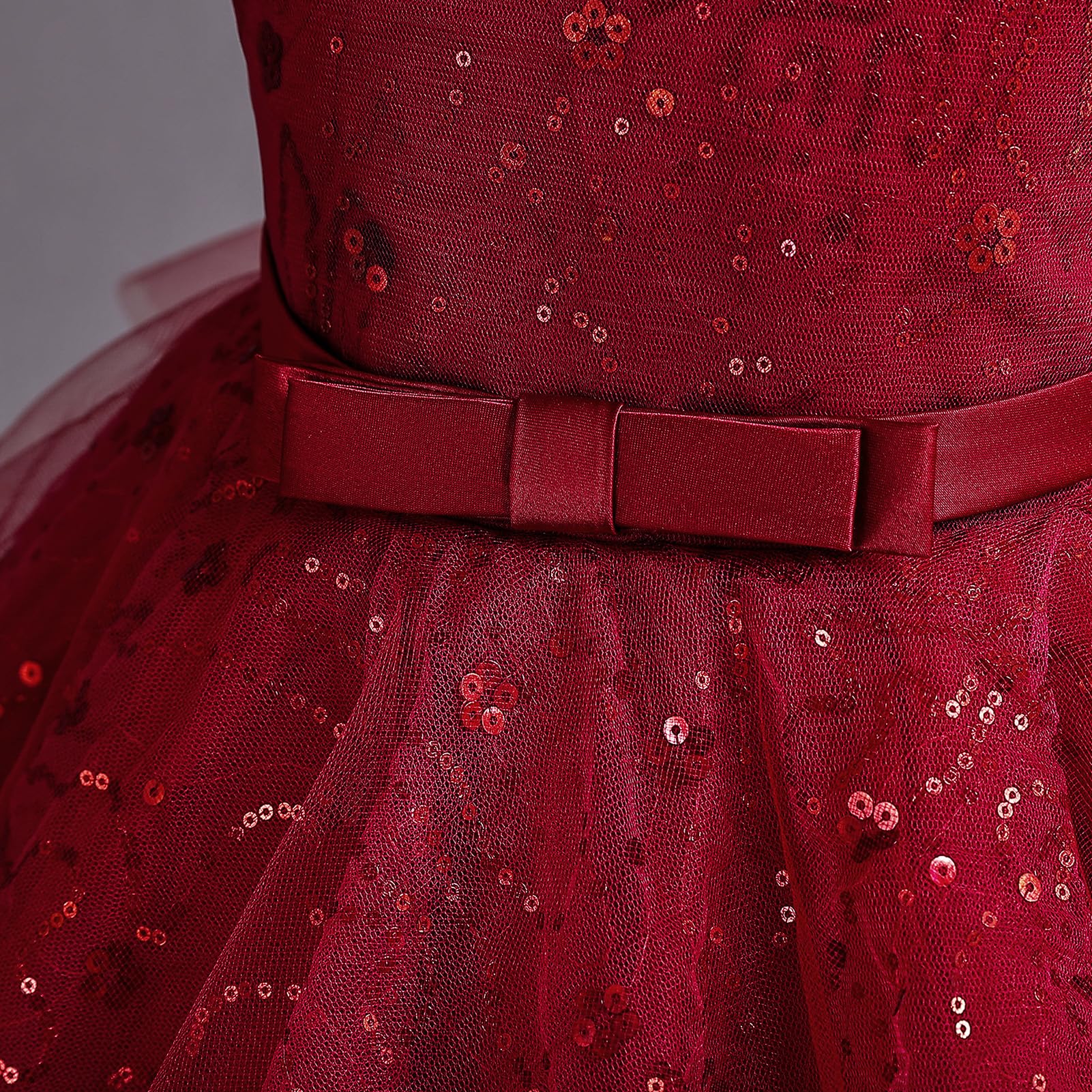 IDOPIP Robe Enfant Fille Mariage Dentelle Tulle sans Manches Broderie Perles Bow Demoiselle d'honneur Anniversaire Partie Princesse Longue Robe De Bal Soirée