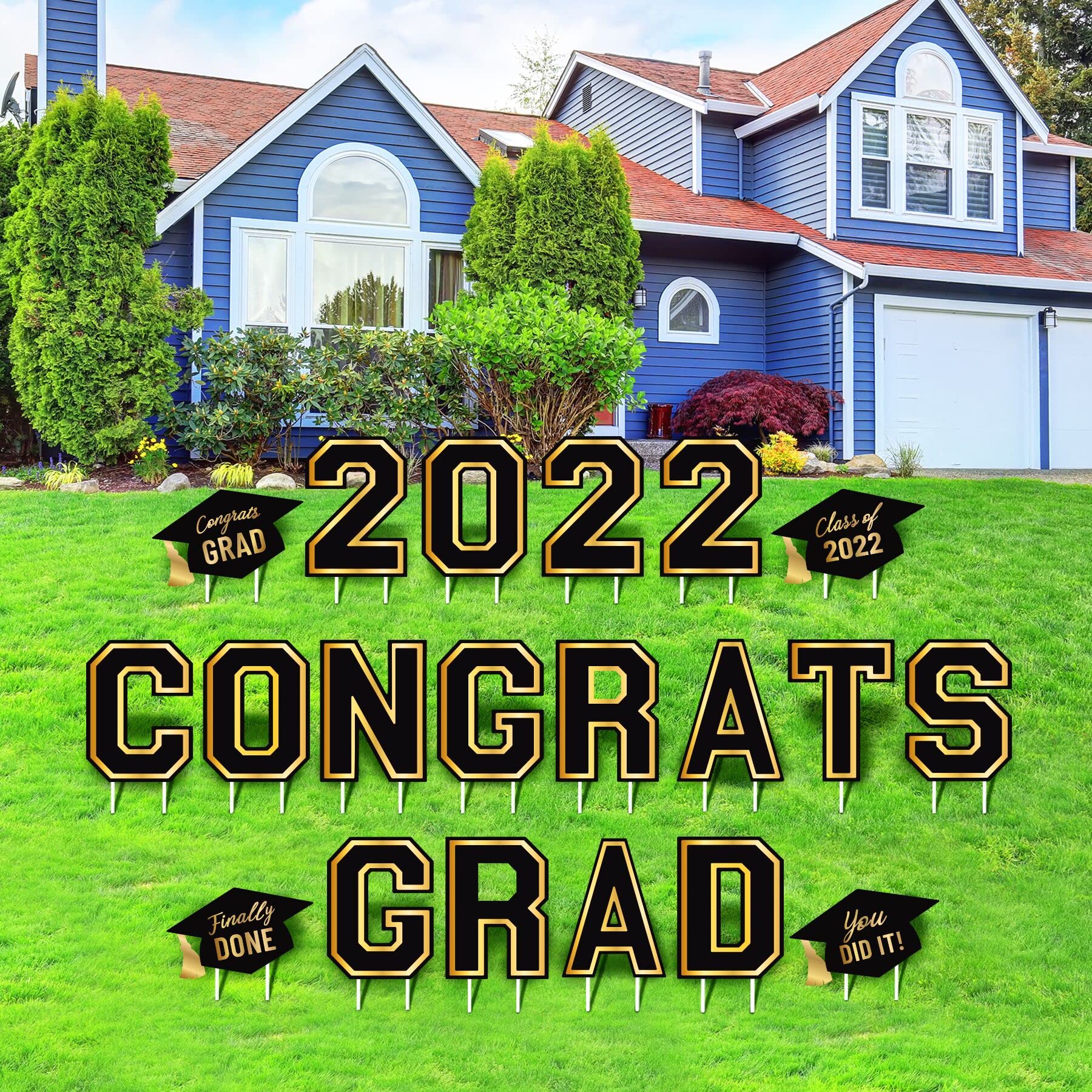 Buy 2022 Large Graduation Yard Sign with Stakes, Black and Gold