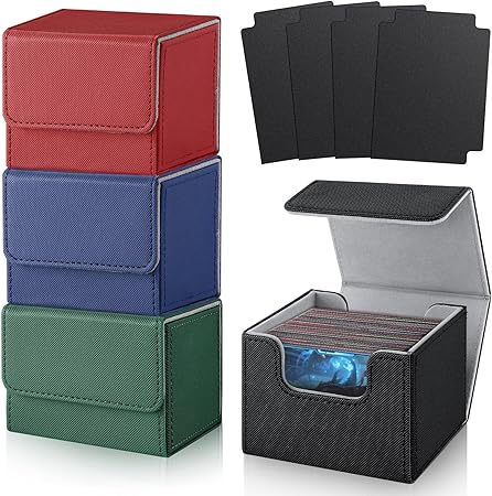 Card Deck Boxs Fit for MTG Deck Box with Black Card Dividers, 4 Pack Horizontal Leather Deck Cards Box for TCG Magic Commander Trading Card Decks Storage Box