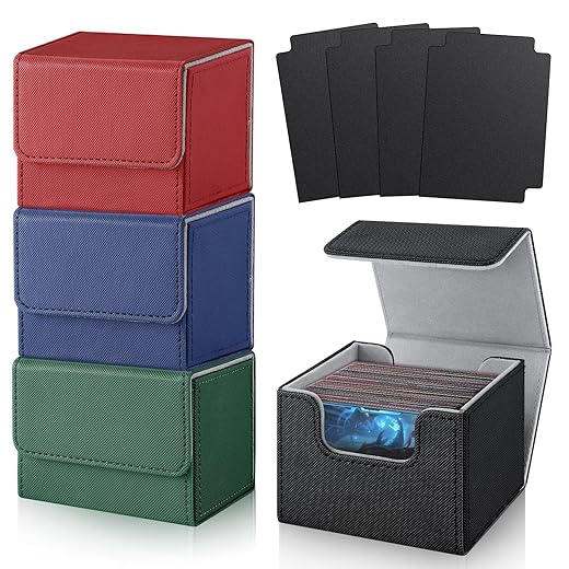 Card Deck Boxs Fit for MTG Deck Box with Black Card Dividers, 4 Pack Horizontal Leather Deck Cards Box for TCG Magic Commander Trading Card Decks Storage Box
