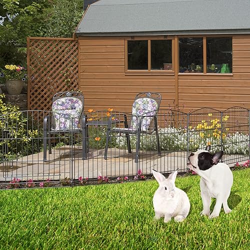 Miniatura 7 de INJOPEXI Valla decorativa para jardín, 6 paneles de 11.8 pies de largo x 24 pulgadas de alto con 5 paneles, 1 puerta de alambre a prueba de óxido,
