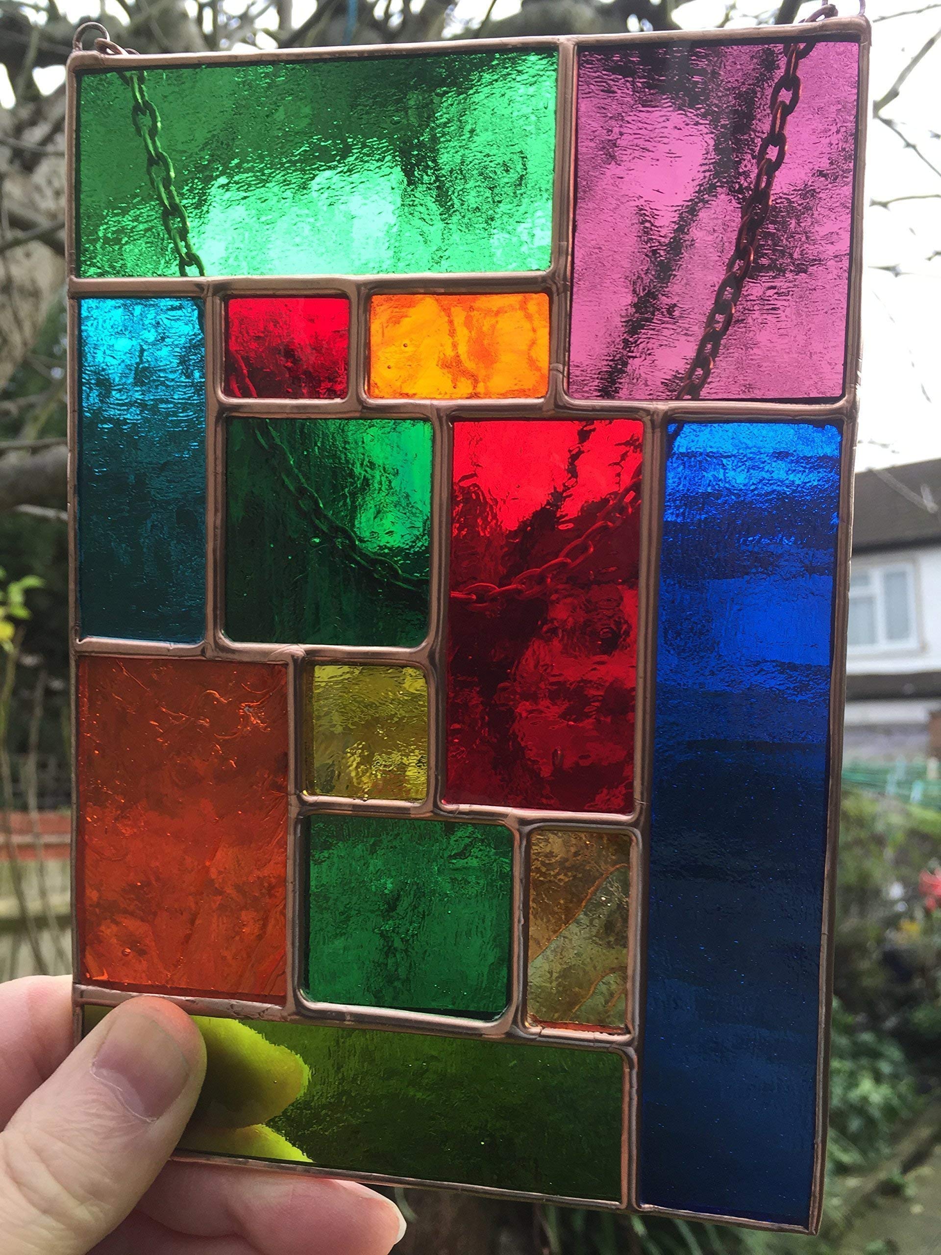 Pannello in vetro colorato, in rame, multicolore, arte astratta