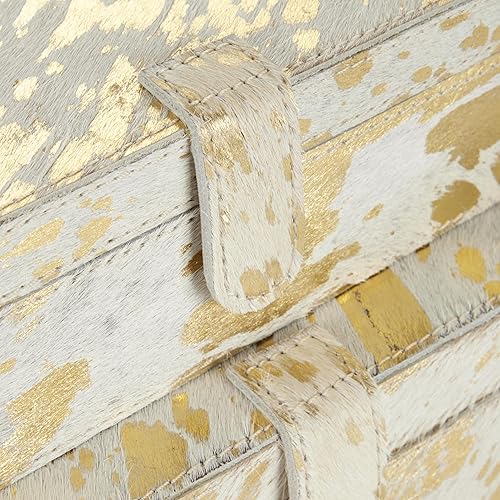 Miniatura 4 de Deco 79 Caja de cuero hecha a mano con pintura de lámina dorada, juego de 2 8 pulgadas, 10 pulgadas de ancho, oro