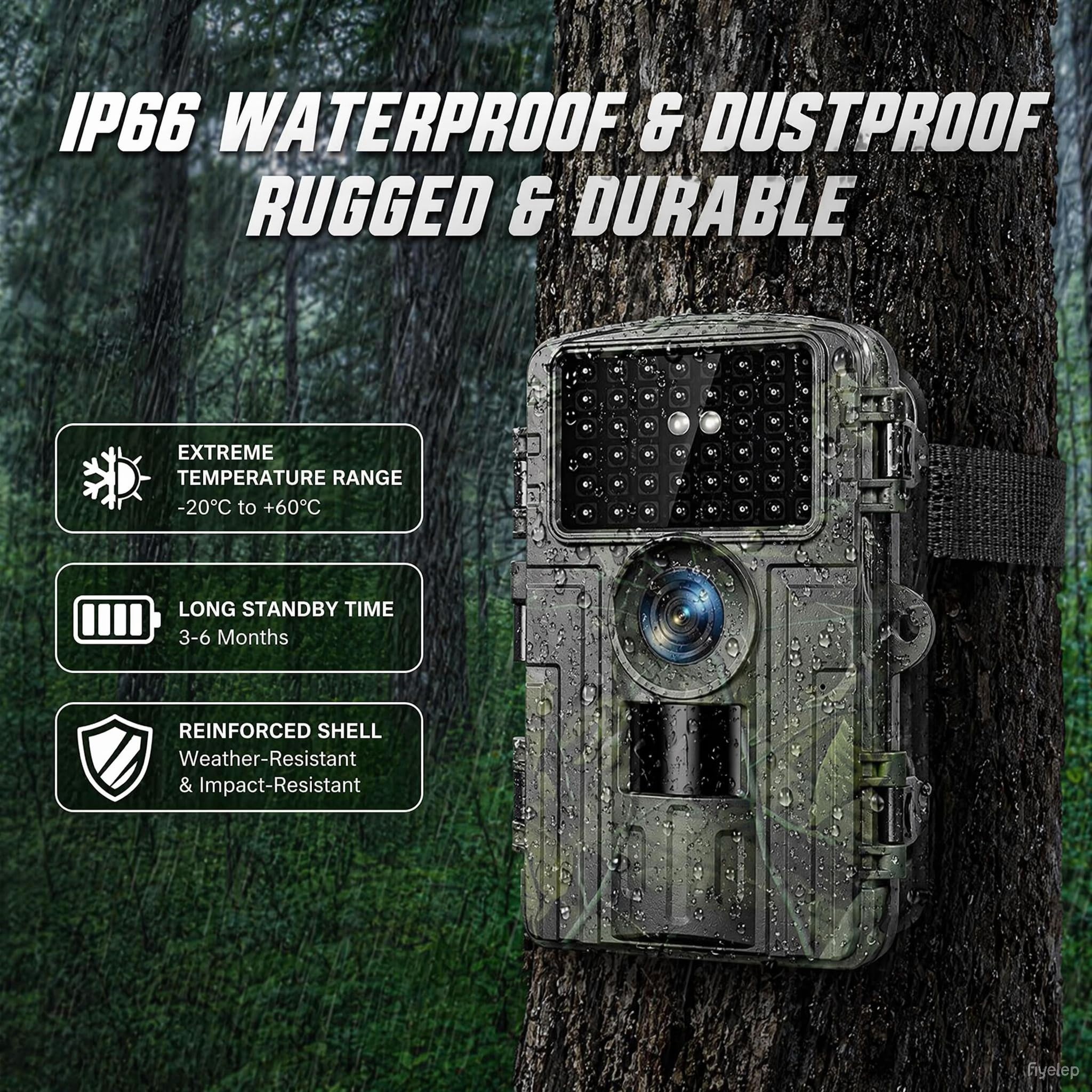 Caméra de Chasse 4K 48MP Infrarouge 940nm Invisible IP66 Étanche 0,1s | 32 Go inclus, détection PIR 20m 130°, -20°C à 60°C, veille 3-6 mois, pour faune sauvage et sécurité extérieure