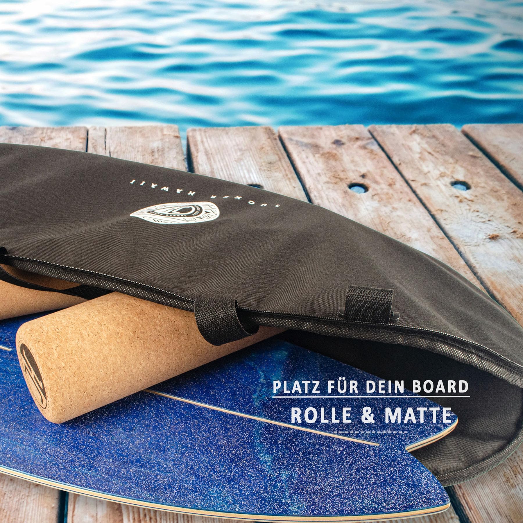 JUCKER HAWAII Balance Board Tasche - Passend für alle Balance Boards bis 87 x 39 cm in entsprechender Form, Rolle Tasche für Board, Rolle und Matte - Board Bag mit praktischem Schultergurt