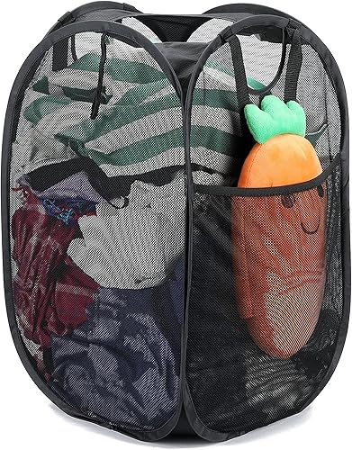 HOUSE AGAIN Reforzado Cesta de lavandería plegable de malla fuerte, cesta de lavandería plegable de calidad con asas duraderas, marco de acero de