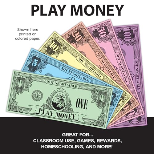 play money printable sheets of bills including ones fives tens twenties fifties and hundreds digital educational resources
