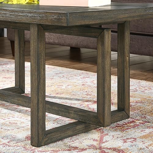 Miniatura 6 de MODERION KFZ-2319 - Mesa auxiliar de granja con losa de roca, mesa de sala de estar de madera rústica con mesa más gruesa, mesa central de cóctel