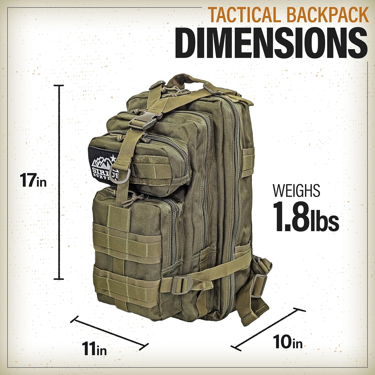 Sirius Tactical Backpack - 30L Capacity - Heavy Duty 900D Polyester - Hunting, Hiking or Camping Backpack – Military Backpack (Black)
