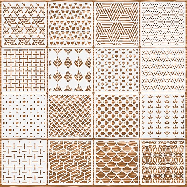 OOTSR 16Pcs Plastic Painting Template Stencils Set, 15x15cm Stencil for Crafts Reusable Drawing Painting Stencils, DIY Stencils for Painting on Wood, Wall Art Design