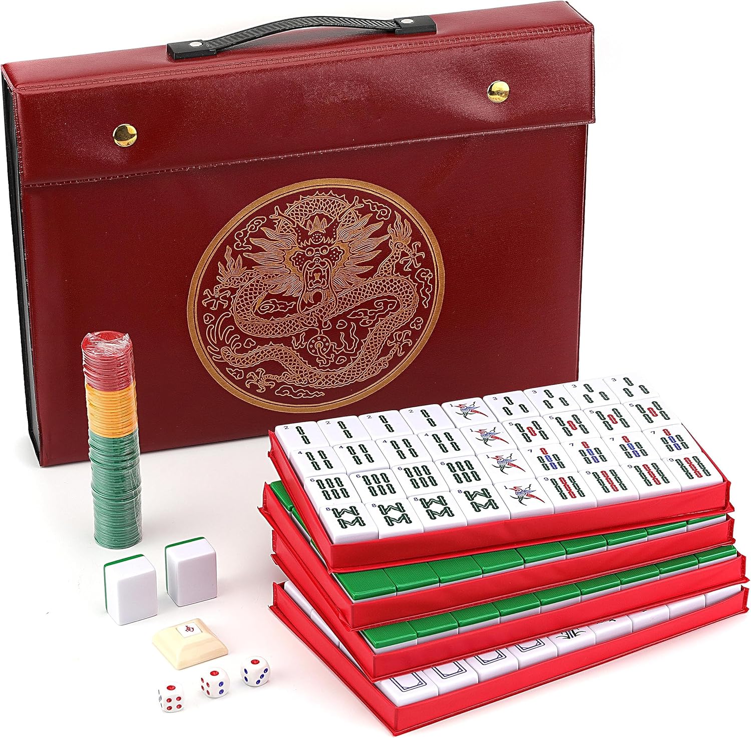 Mose Cafolo Chinese Mahjong Set X-Large 146 Numbered Melamine 1.5" Large Size Tile with Carrying Travel Case, English Manual, Pro Complete Mahjongg Game Set (Majiang, Mah Jongg)