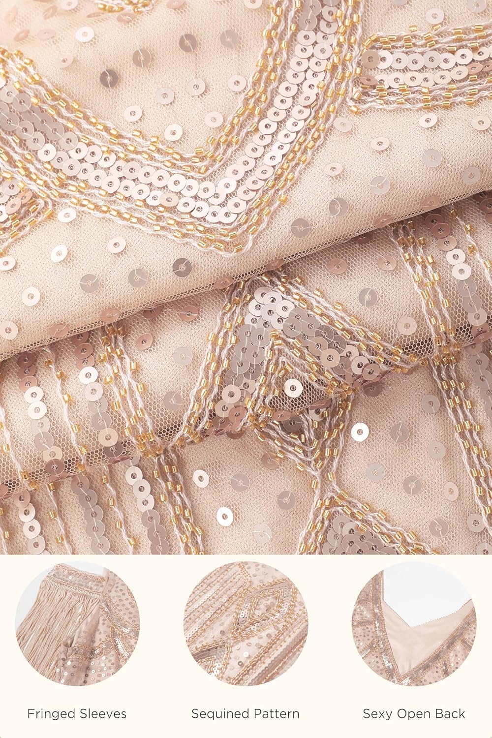 BABEYOND Womens 1920s Flapper Dress Vintage Long Fringe Dress Roaring 20s Sequins Beaded Dress - Image 5