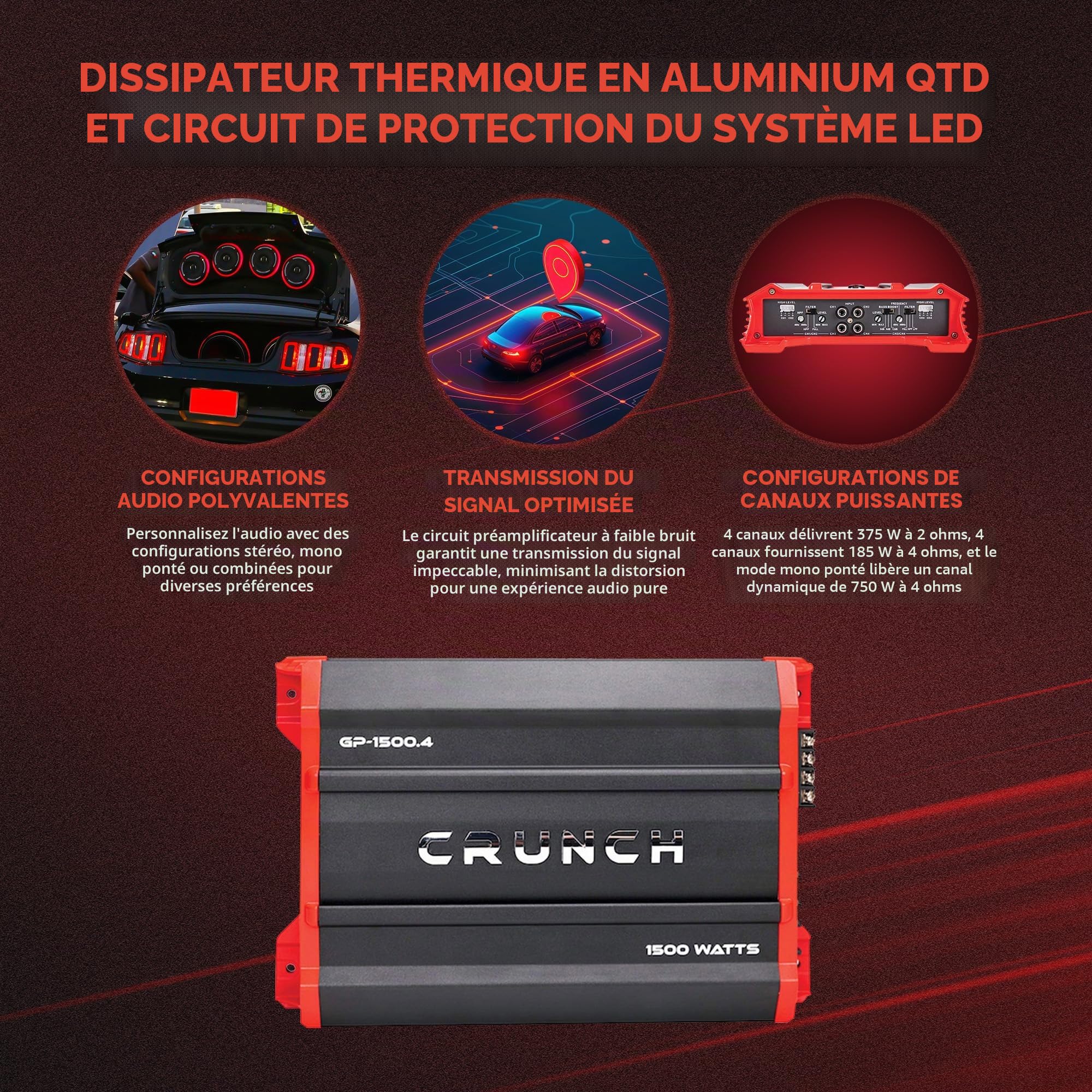 Crunch GP-1500.4 Pied-de-terre 1500 W 4 canaux Classe AB Amp