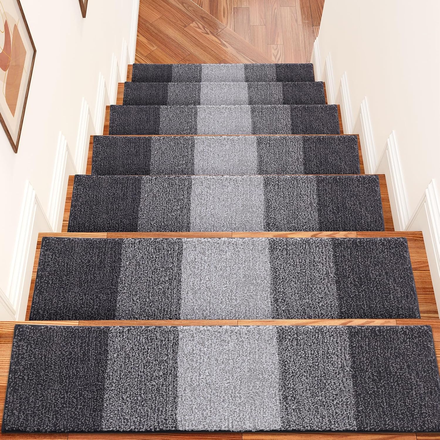 OLANLY Stair Treads Non Slip 15PCS, 8" x 30" Indoor Stair Runners for Wooden Steps, Edging Stair Rugs with Reusable Peel and Stick Adhesive for Kids Elders and Pets, Grey 8" x 30" Grey 15