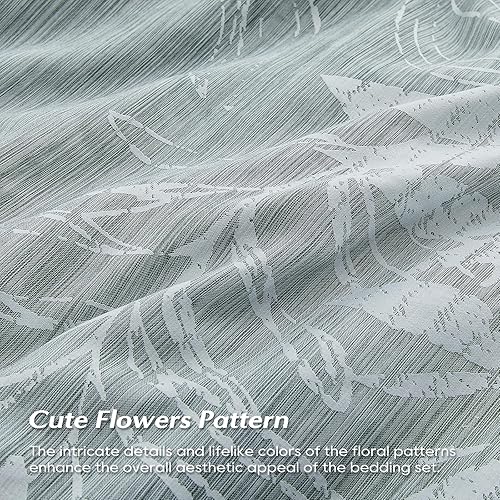 Miniatura 6 de downluxe Juego de edredón tamaño King Juego de edredón de 3 piezas verde oscuro, edredón de flores botánicas tamaño King, 1 edredón floral