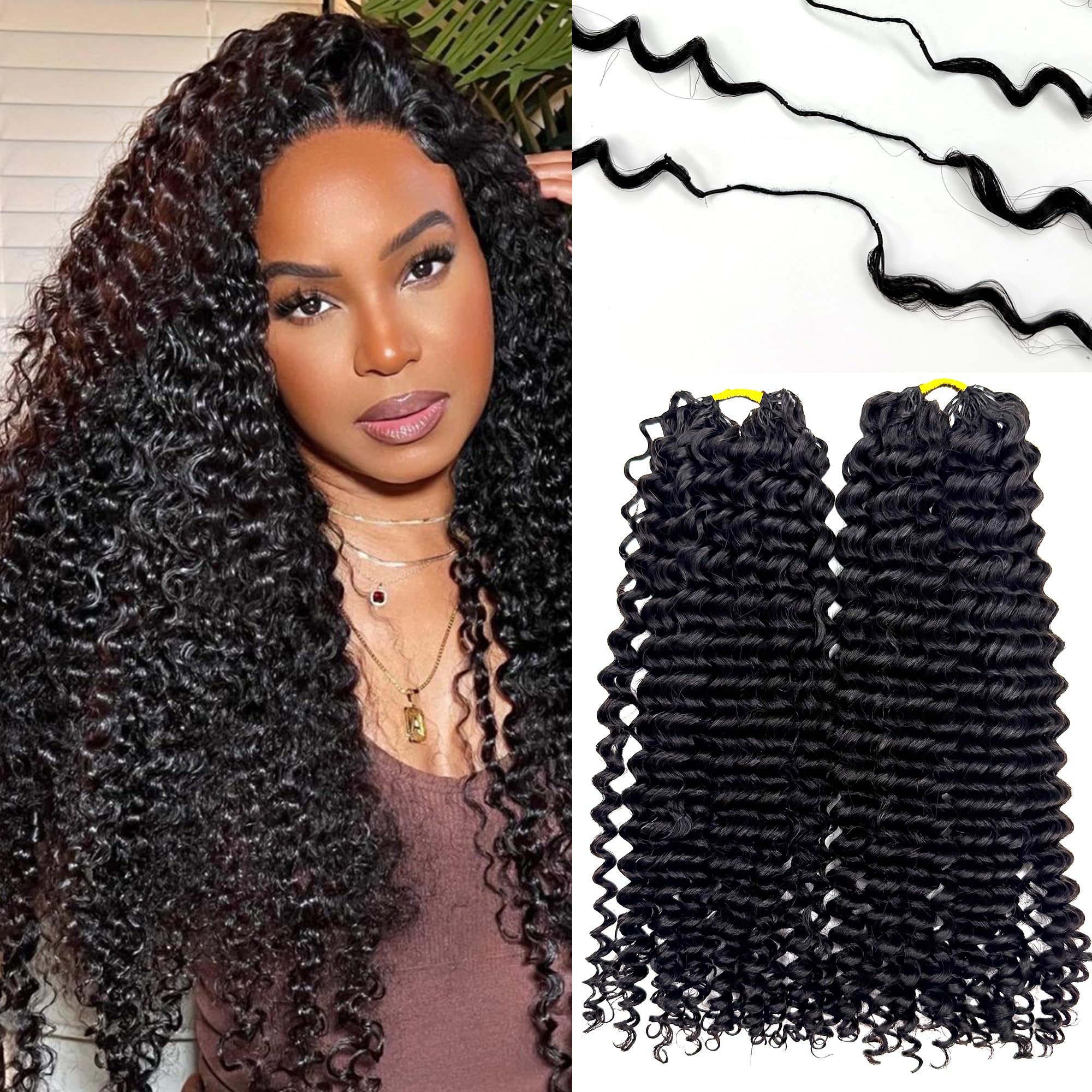 100% Human Hair Pre-Looped Crochet Hair, Natural Black