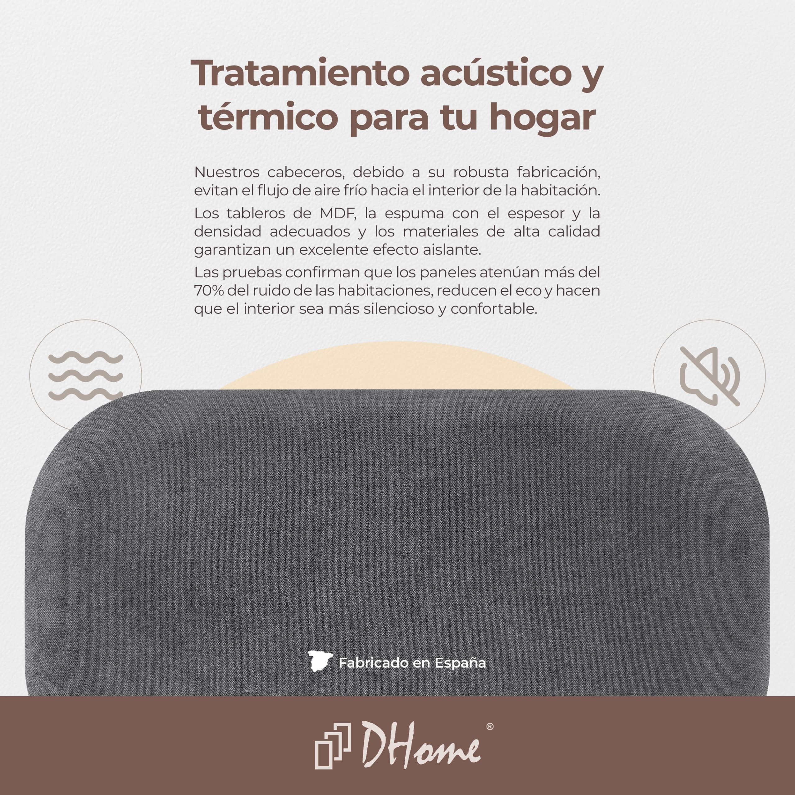 DHOME Cabecero Tapizado Curvo Liso Tela Aqualine 50cm Altura para Pared Acústicos Cabeceros Absorbentes Cabezal Cama Dormitorio (Gris Ceniza, 105cm)