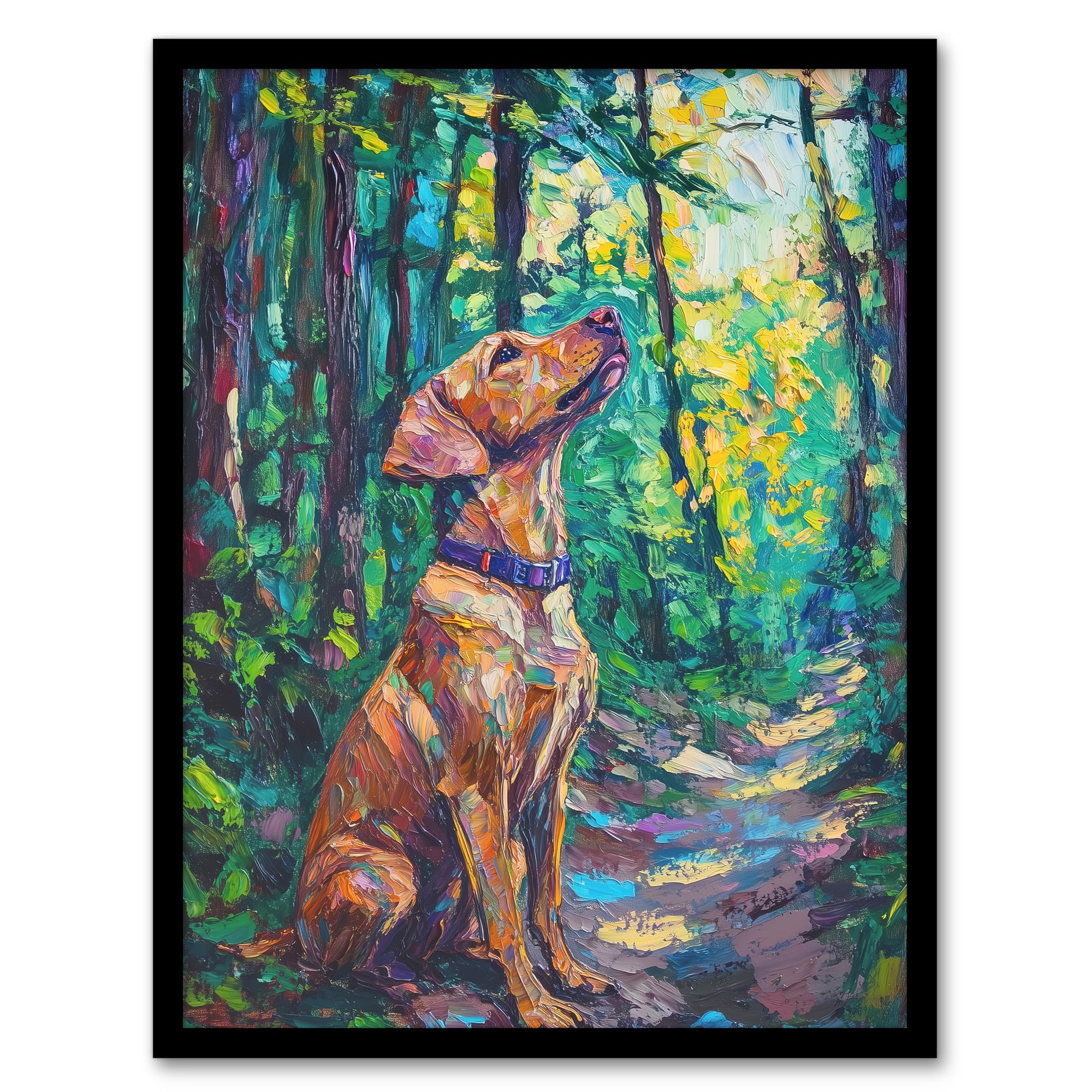 Artery8 Golden Lab Puppy in Forest Oil Painting Dog Lover Living Room Artwork Framed Wall Art Print 18X24 Inch
