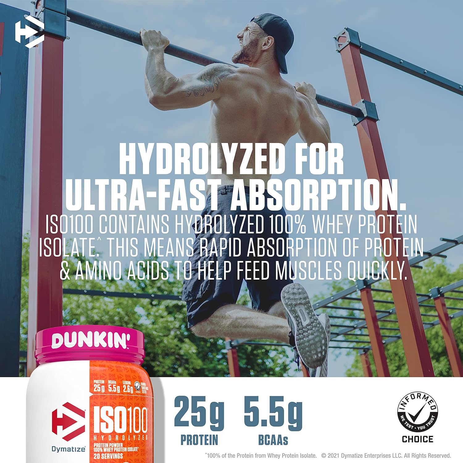 Dymatize ISO100 Hydrolyzed 100% Whey Isolate Protein Powder in Dunkin' Cappuccino Flavor, 25g Protein, 95mg Caffeine, 5.5g BCAAs, Gluten Free, Fast Absorbing, Easy Digesting, 21.5 Oz : Health & Household