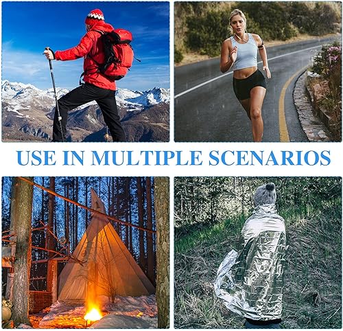Miniatura 6 de Macarrie Paquete de 75 mantas térmicas de papel de emergencia  Manta de supervivencia de lámina plateada, kit de manta espacial para exteriores,