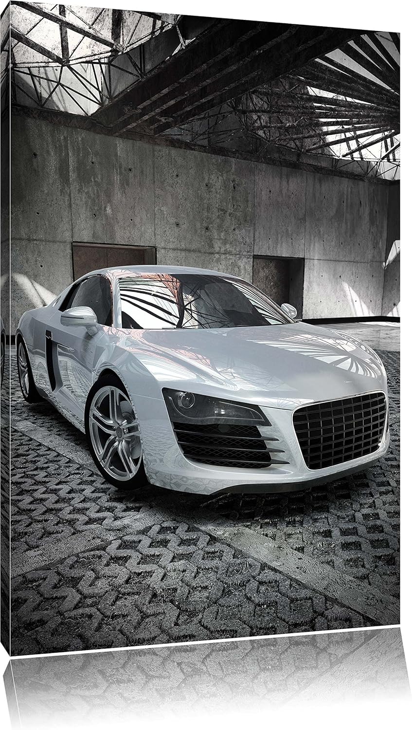 Pixxprint Audi R8 Silver On Canvas, XXL Huge Pictures