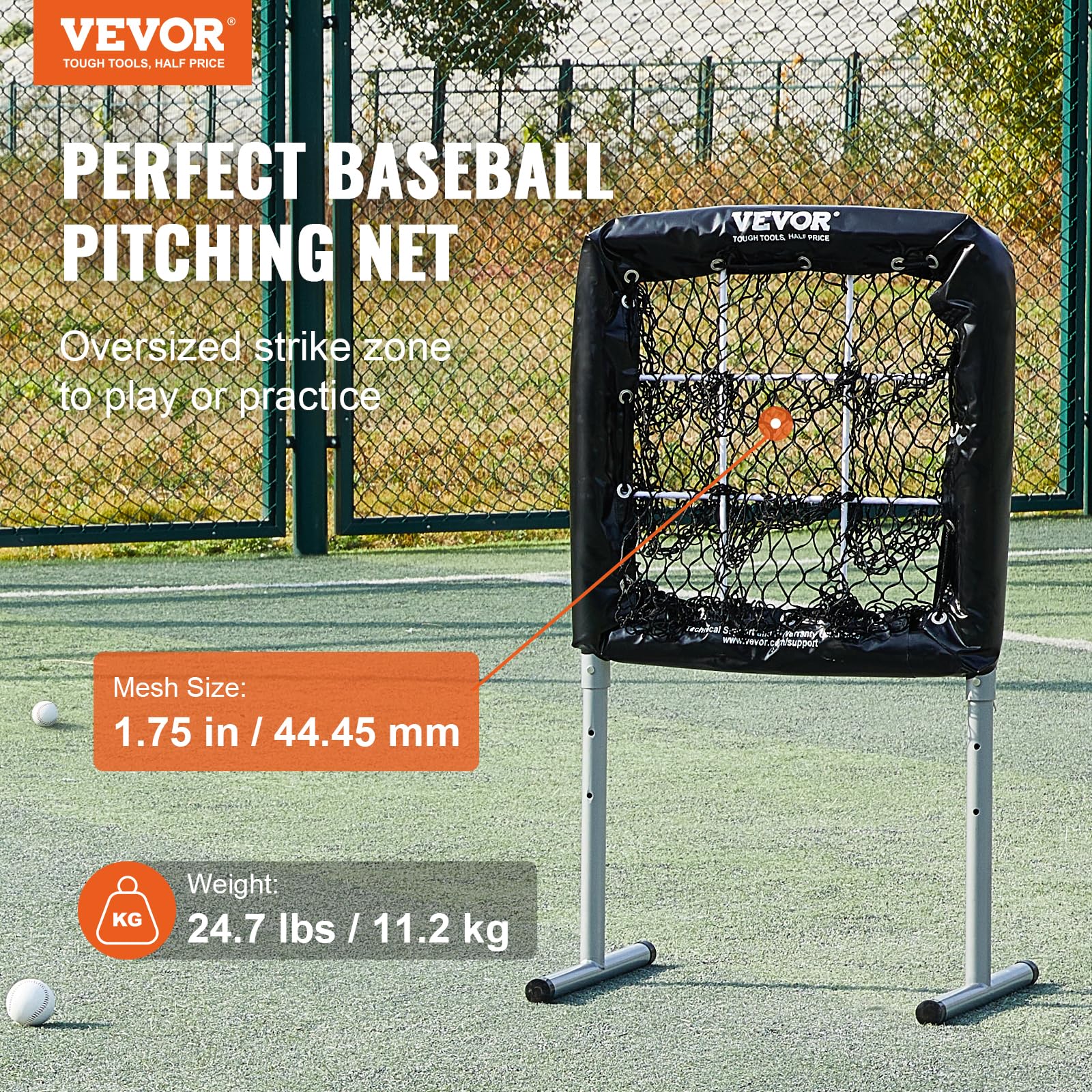VEVOR Rete per Lanci Battute per Baseball Altezza del Bersaglio Regolabile 304,8 mm/406,4mm/508mm, Attrezzatura per l'Allenamento di Baseball Softball a 9 Buche su Prato, Design Portatile, Nero
