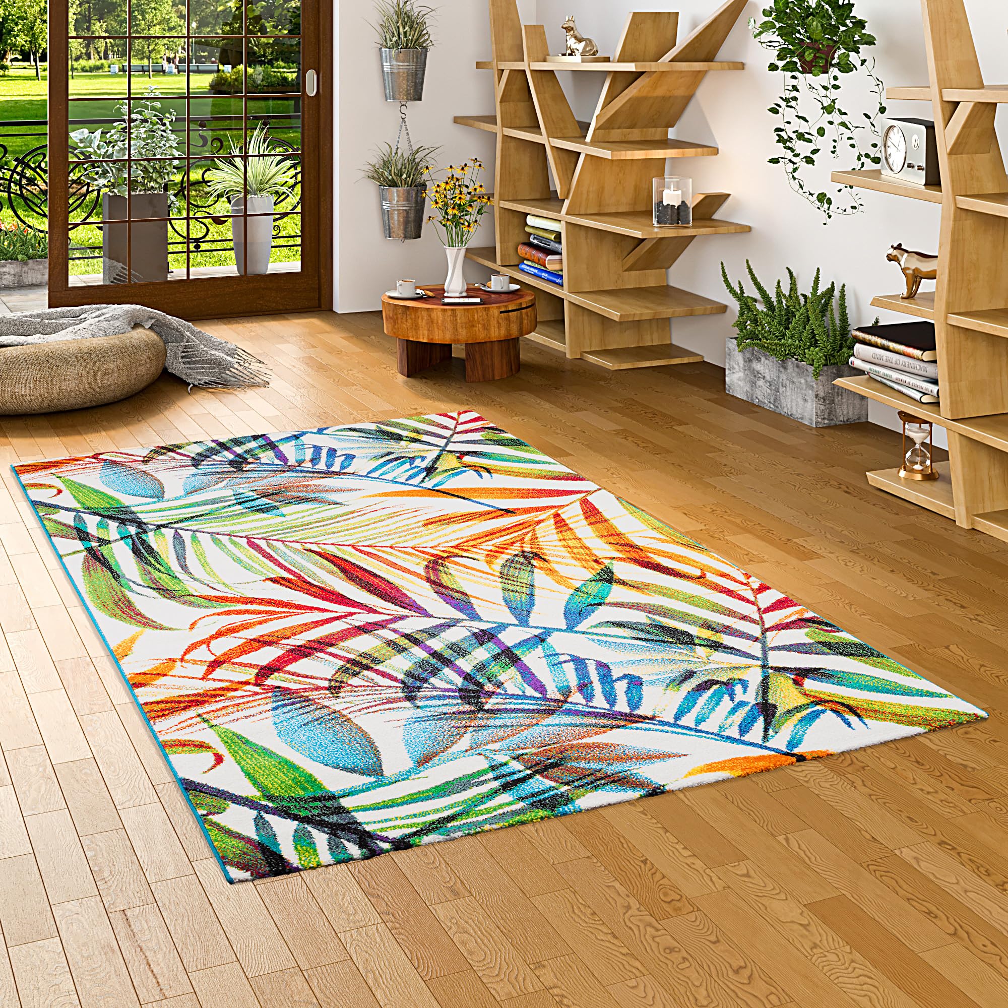 Pergamon Faro - Alfombra de diseño Tropical Ramitas de Colores - 5 tamaños