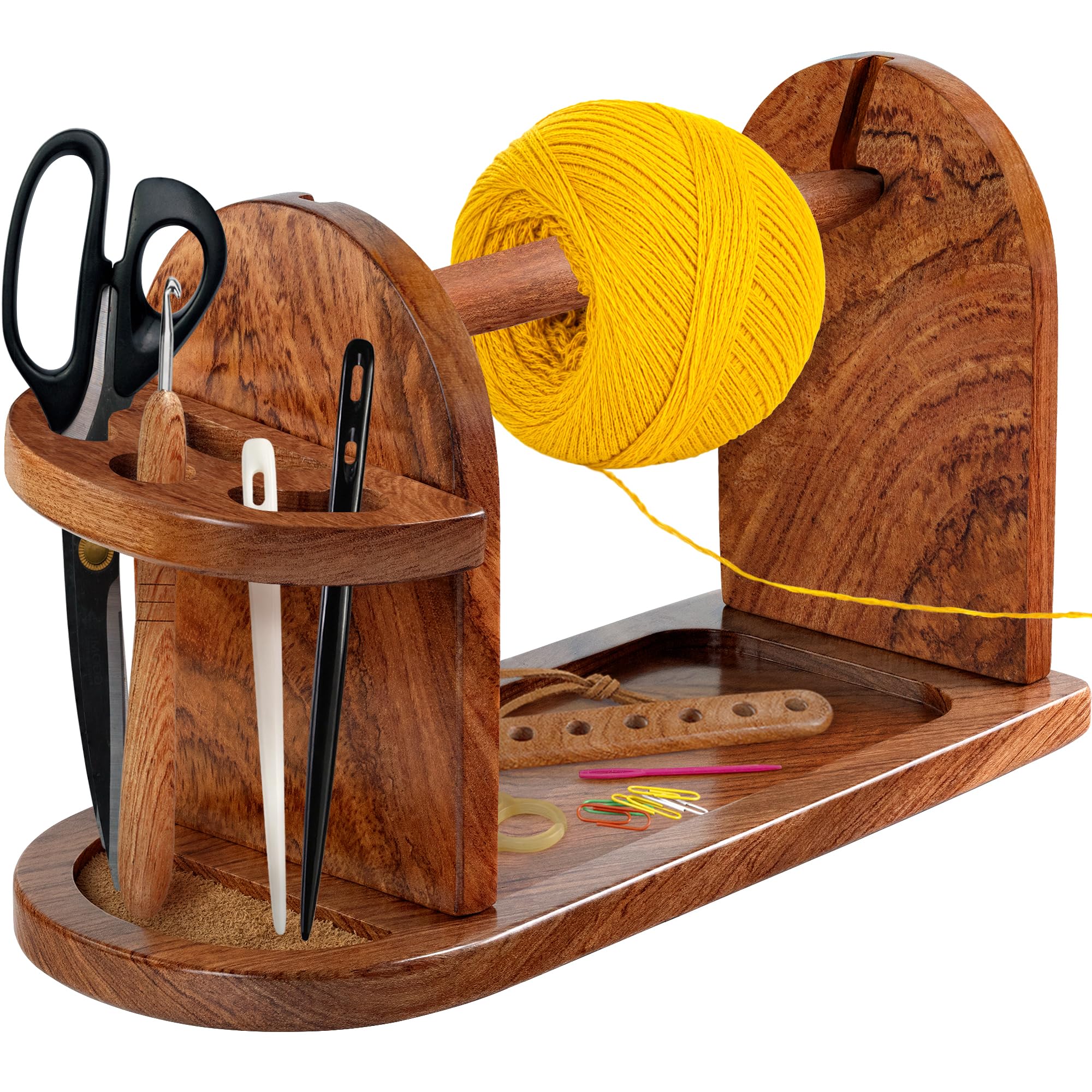 Savina Garnhalter aus Holz zum Häkeln und Stricken, horizontaler Garnspindelballhalter, verhedderungsfreier Garn-Organizer, Geschenk für Stricker und Häkeln