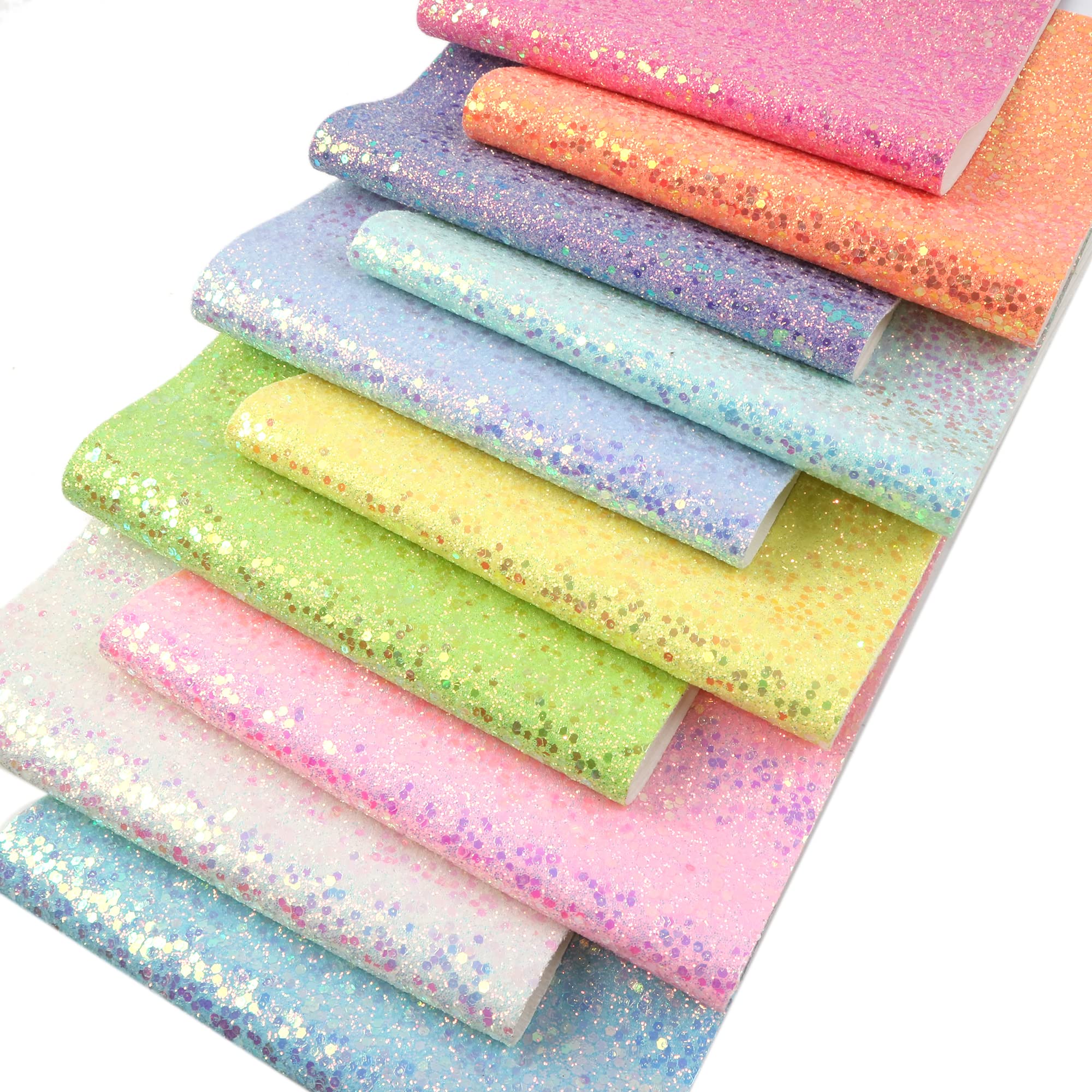 David accessories Chunky Glitter Big Small Iridescent Sequins Synthetic Leather 10pcs/Set 7.7" x 12.9"(20cmx33cm) Mixed Synthetic Leather Sheets Bundles for Leather Earrings Bows Making (A)
