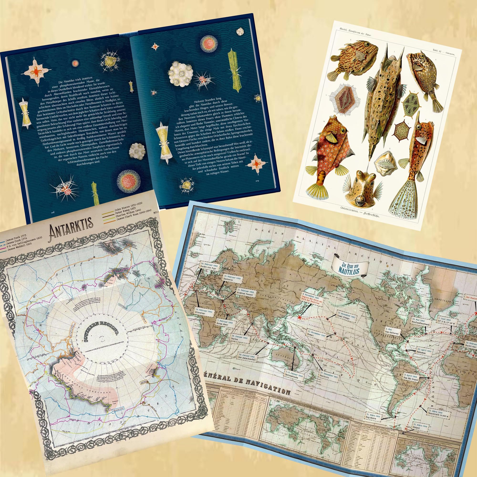 Jules Verne Buch-Set – 3 Große Schmuckausgaben: "Reise zum Mittelpunkt der Erde", "In 80 Tagen um die Welt" & "20.000 Meilen unter den Meeren" + Page Overlay - Klassiker in Hardcover Edition