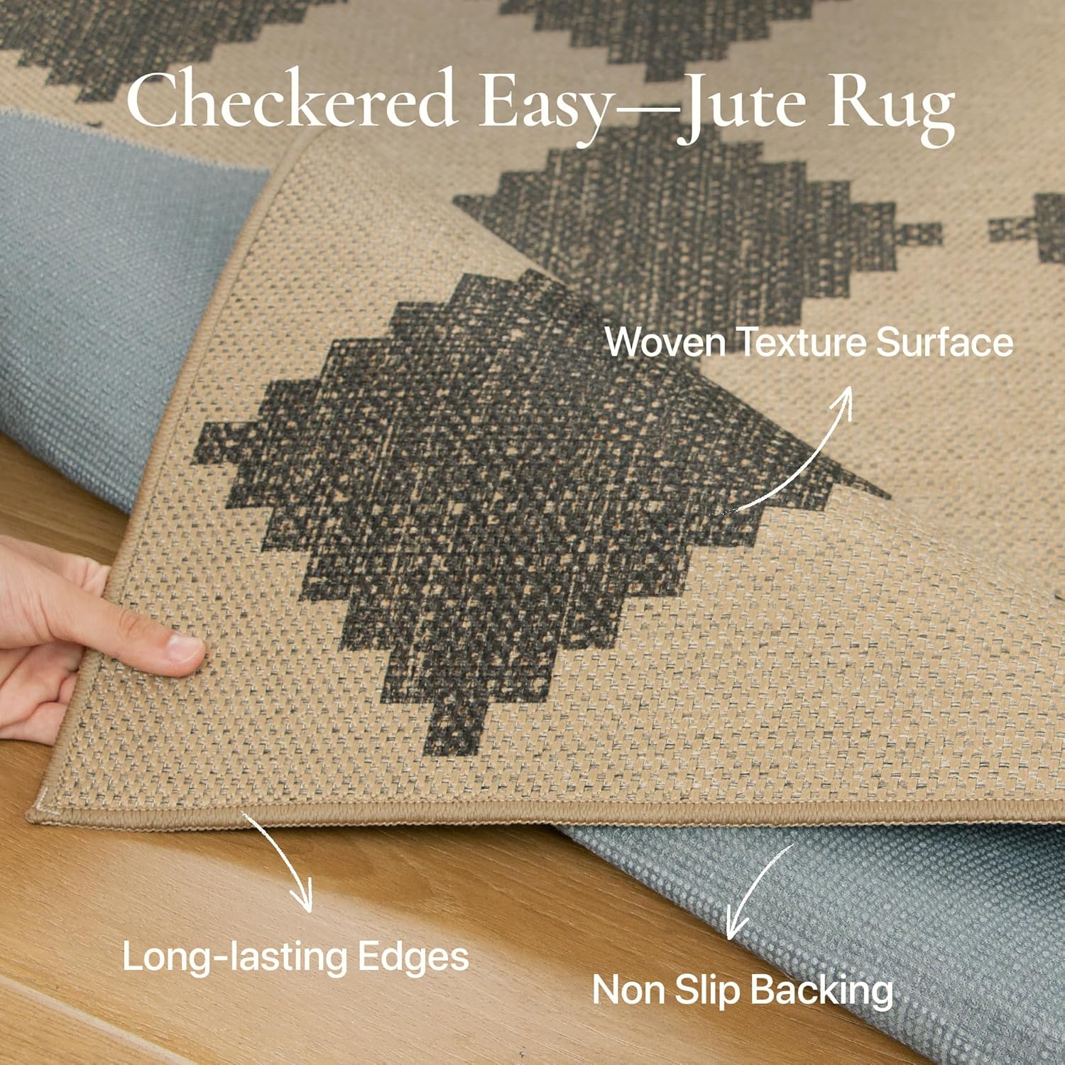 Bavni Checkered Easy Jute Rug,3x5 Area Rug Machine Washable Non Slip Woven Plaid Carpet, Geometric Diamond Non Shedding Low Pile Modern Farmhouse Floor Mat for Living Room, Bedroom, Entryway