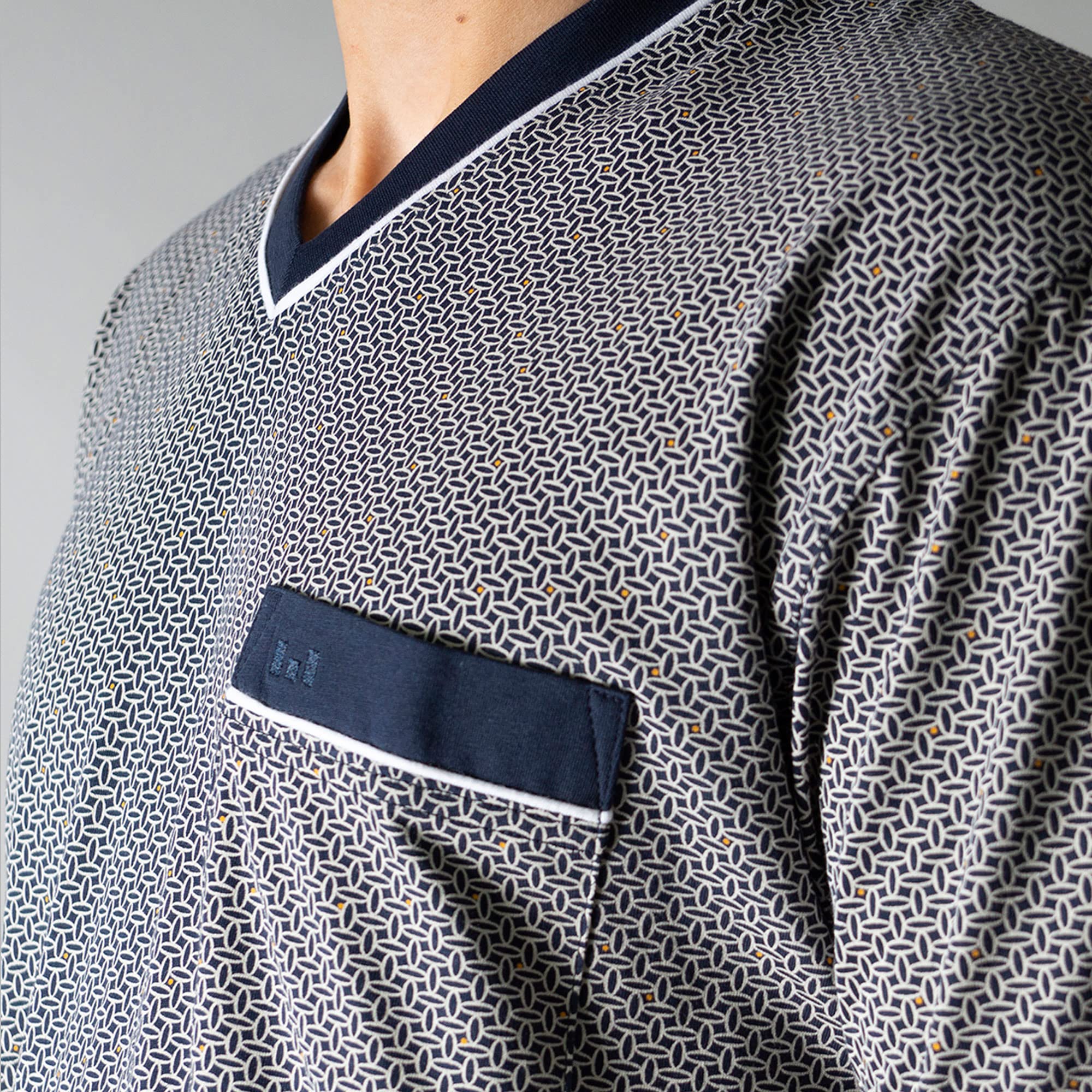 Götzburg Herren Schlafanzug kurz V-Ausschnitt | 1 Stück | 452085 (58, Navy/Blau Gemustert)