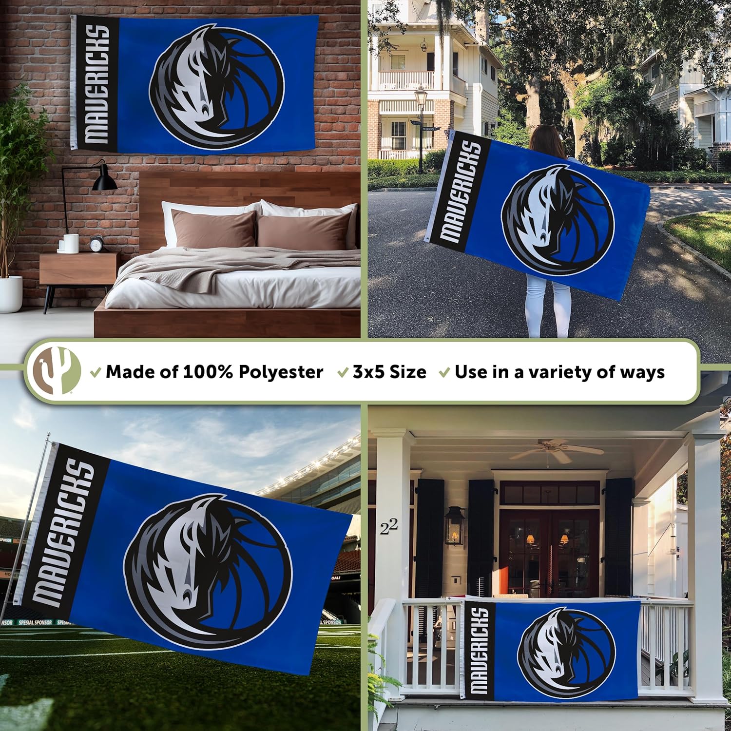 Desert Cactus Dallas Mavericks Flag NBA National Basketball Association 100% Polyester Indoor Outdoor 3x5 feet Team Flags (Team Name) - Image 3